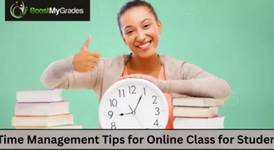 Student with clock showing 8 Time Management Tips for Online Class for better academic success