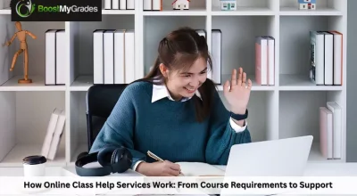 Female student waving at laptop screen while talking about how online class service work
