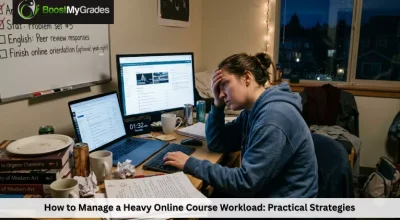 blog banner image with text How to Manage a Heavy Online Course Workload: Practical Strategies