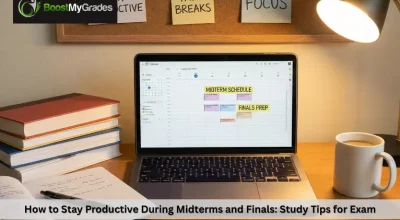 The banner image is showing the ways how to Stay Productive During Midterms