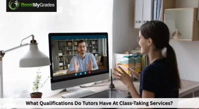 Qualifications do tutors have at class-taking services with an online tutor helping a student.