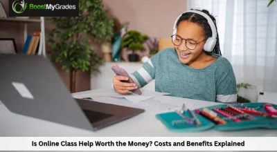Student studying with a laptop and phone, exploring is online class help worth the money